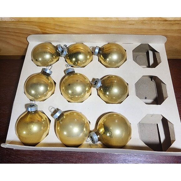 ESSEX FRANKE COMPANY GLASS GOLD BALL CHRISTMAS ORNAMENTS 2” DIAMETER Box Of 9 - Picture 5 of 8